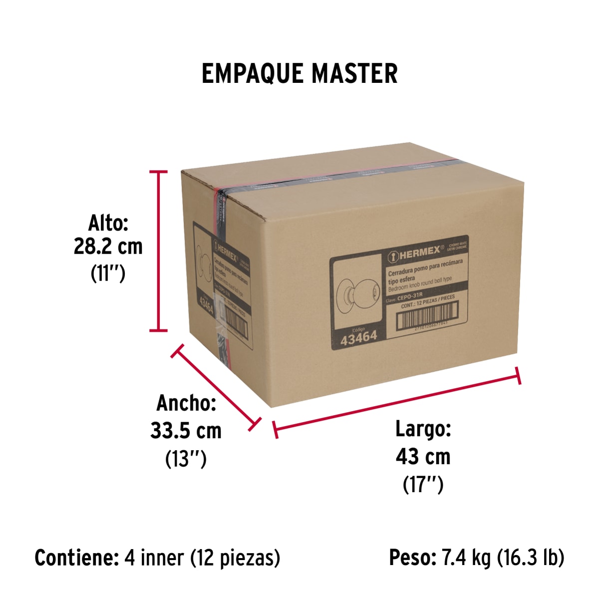 Cerradura Pomo Acero Inoxidable Habitación Hermex 434648