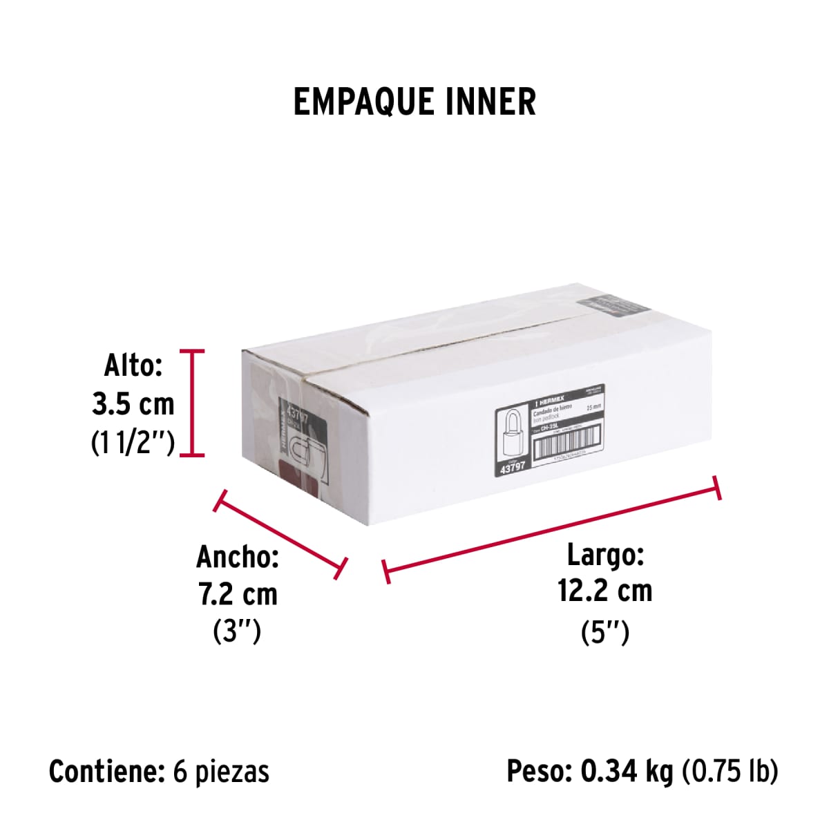 Candado Cuerpo De Hierro Arco Largo 25 Mm Truper 437977