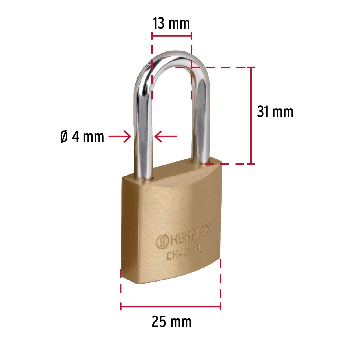 Candado De Fierro 25 Mm Color Latón Arco Largo Truper 270695