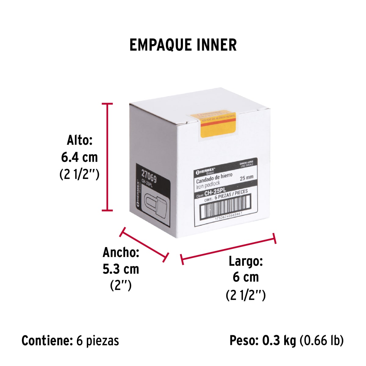 Candado De Fierro 25 Mm Color Latón Arco Largo Truper 270697