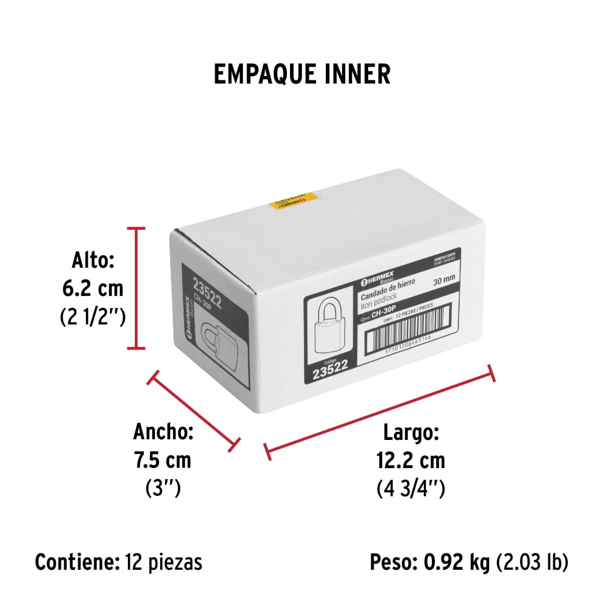 Candado De Fierro 30 Mm Color Latón Hermex 235227
