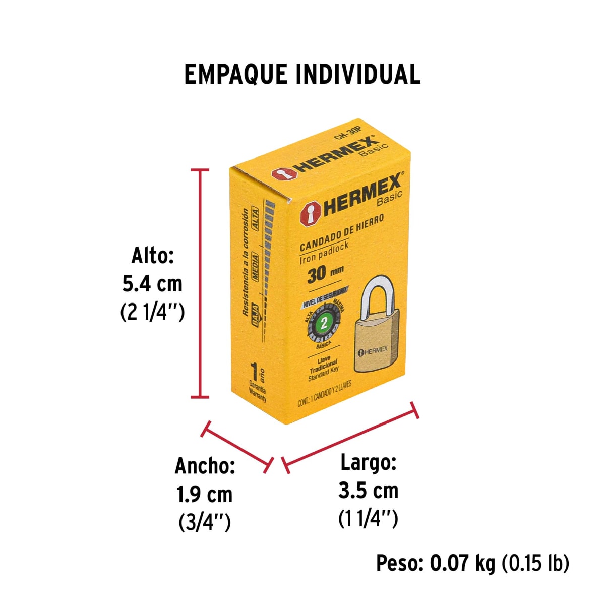 Candado De Fierro 30 Mm Color Latón Hermex 235228