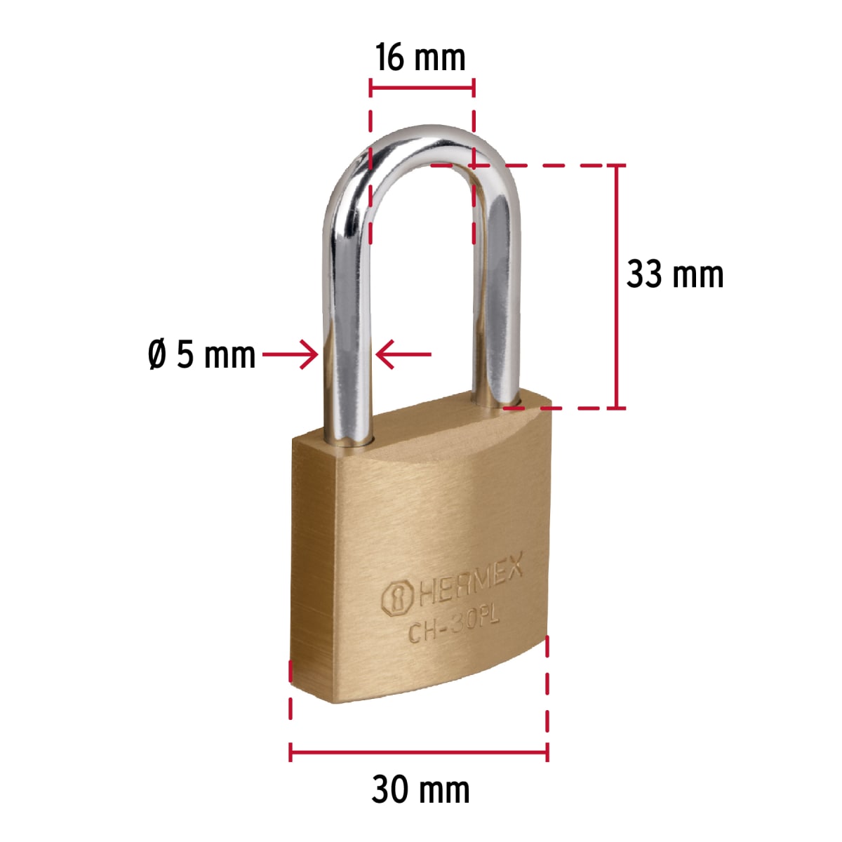 Candado Largo Color Laton 30Mm Hermex 270703