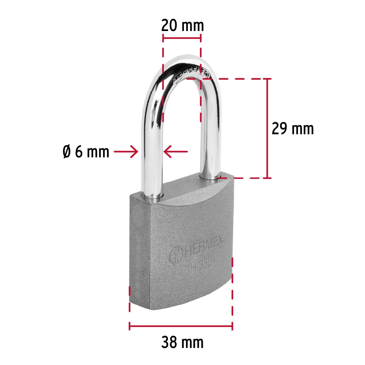 Candado Cuerpo De Hierro Arco Largo 38 Mm Hermex 433234