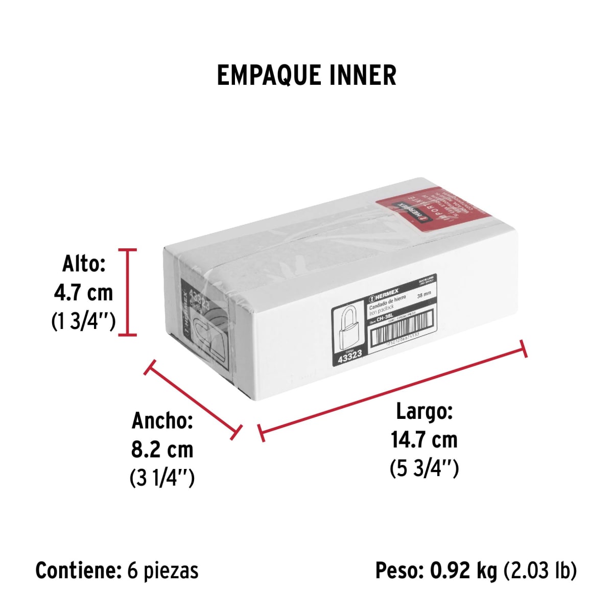 Candado Cuerpo De Hierro Arco Largo 38 Mm Hermex 433237