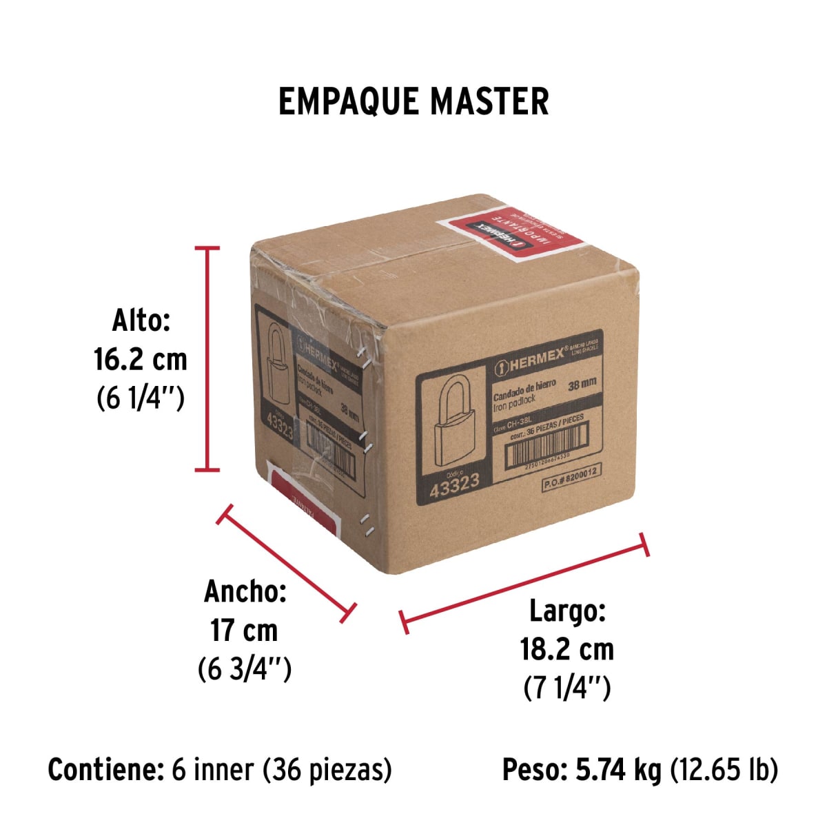 Candado Cuerpo De Hierro Arco Largo 38 Mm Hermex 433239