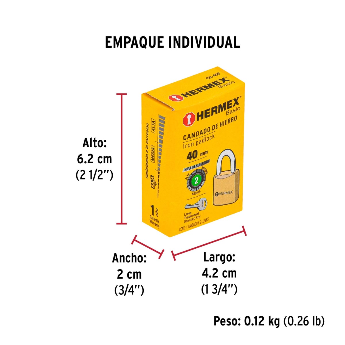 Candado De Fierro 40 Mm Color Latón Hermex 235187