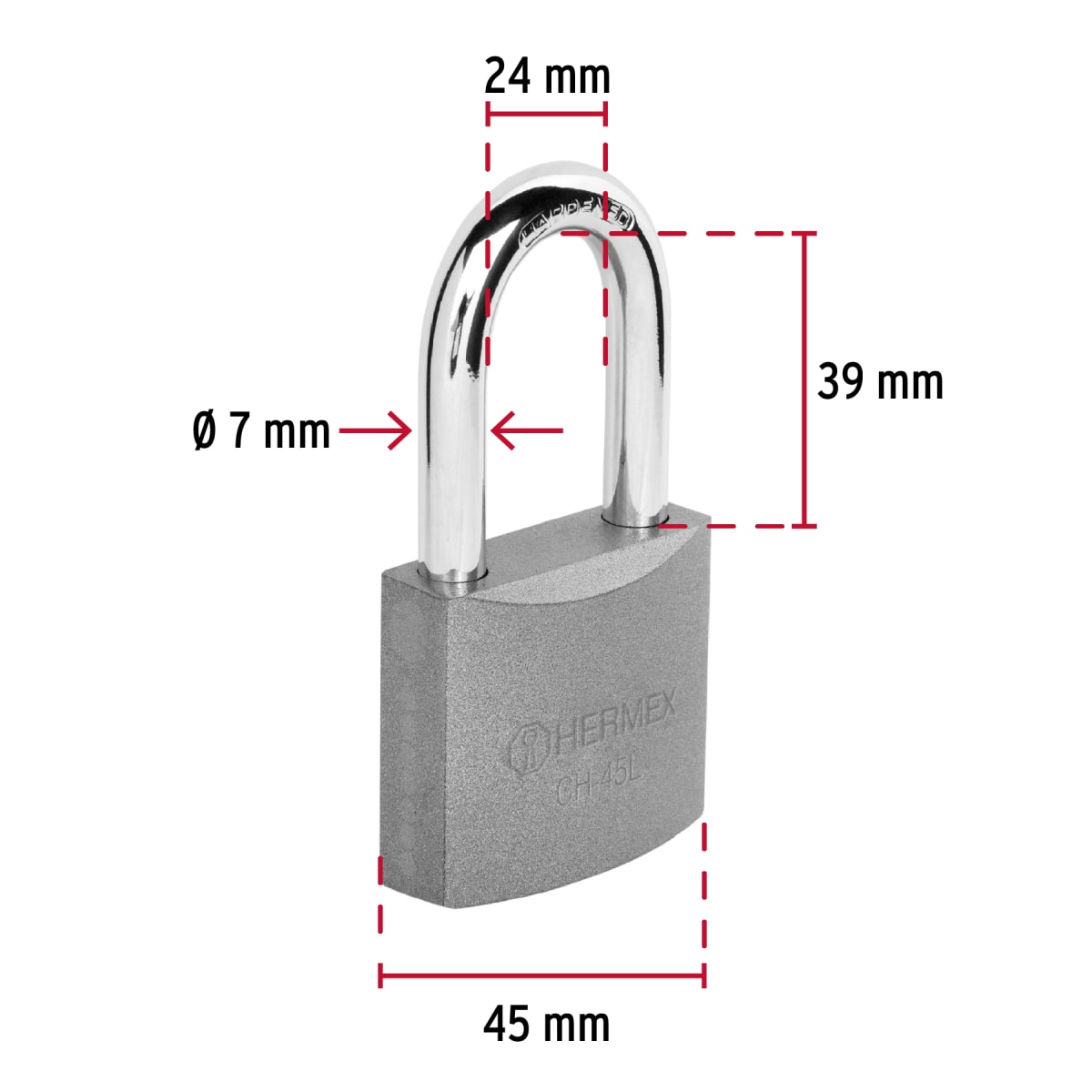 Candado Cuerpo De Hierro Arco Largo 45 Mm Hermex 433244