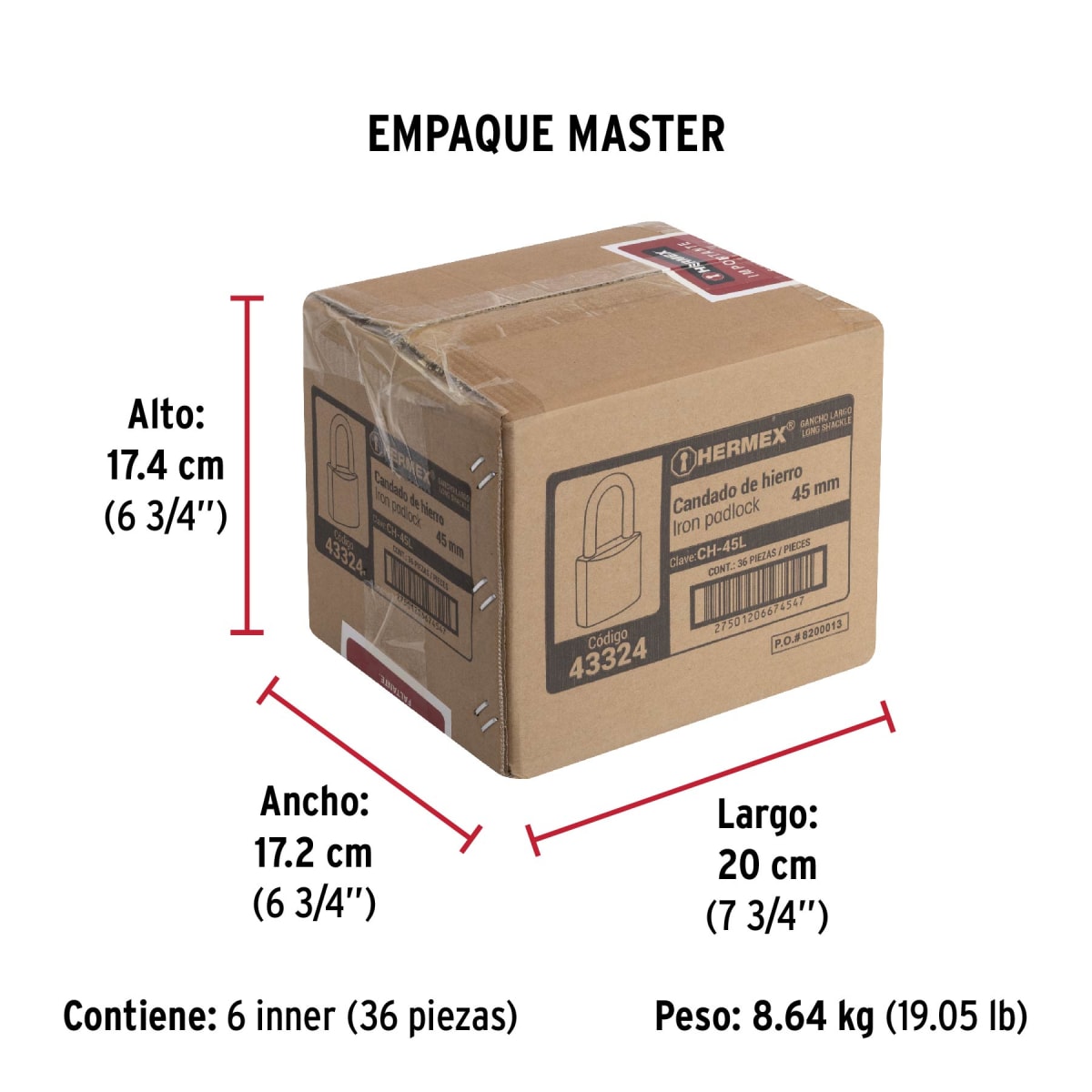 Candado Cuerpo De Hierro Arco Largo 45 Mm Hermex 433249