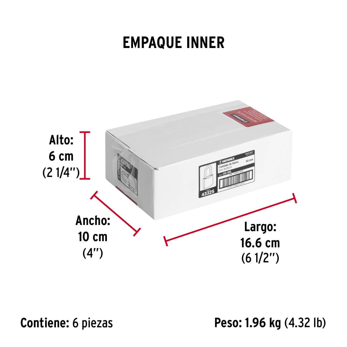 Candado Cuerpo De Hierro Arco Largo 50 Mm Hermex 433257