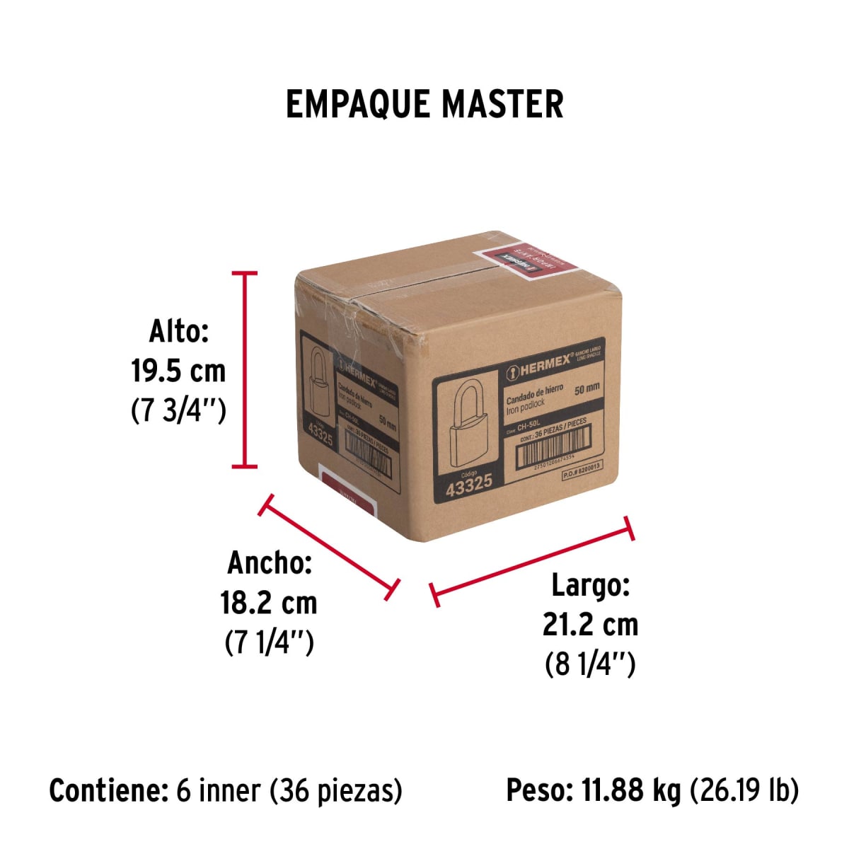 Candado Cuerpo De Hierro Arco Largo 50 Mm Hermex 433259