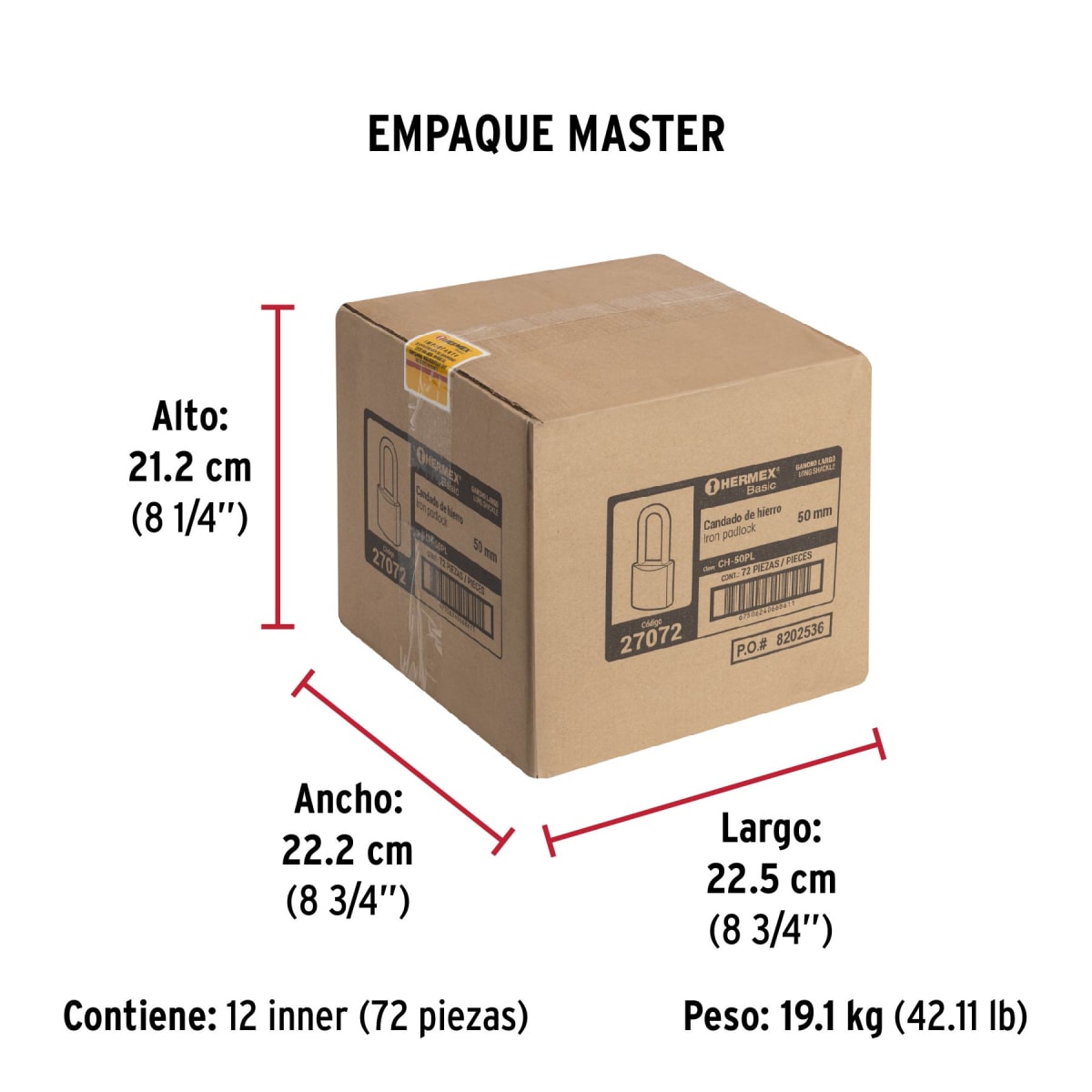 Candado De Fierro 50 Mm Color Latón Arco Largo Hermex 270728