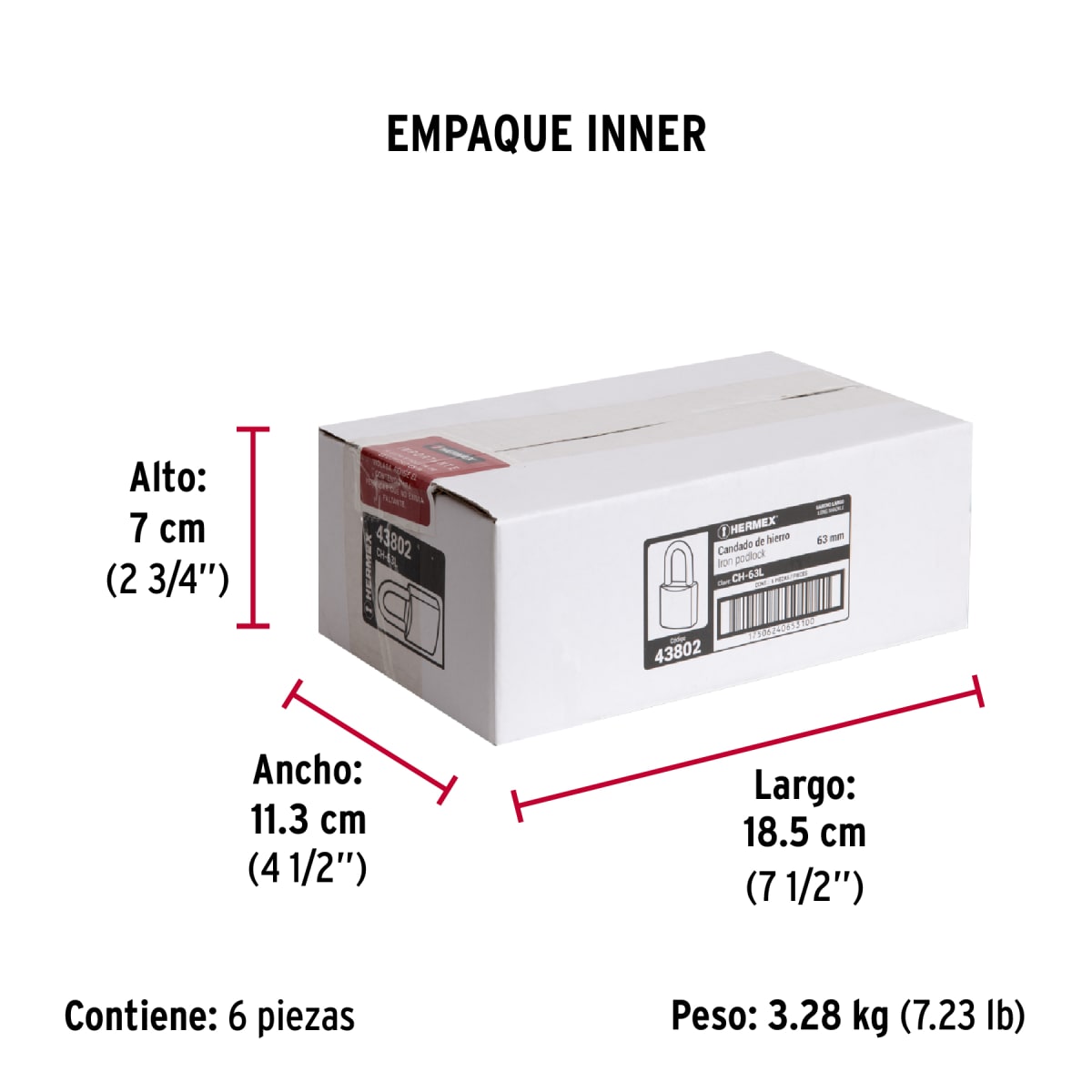 Candado Cuerpo De Hierro Arco Largo 63 Mm Hermex 438027