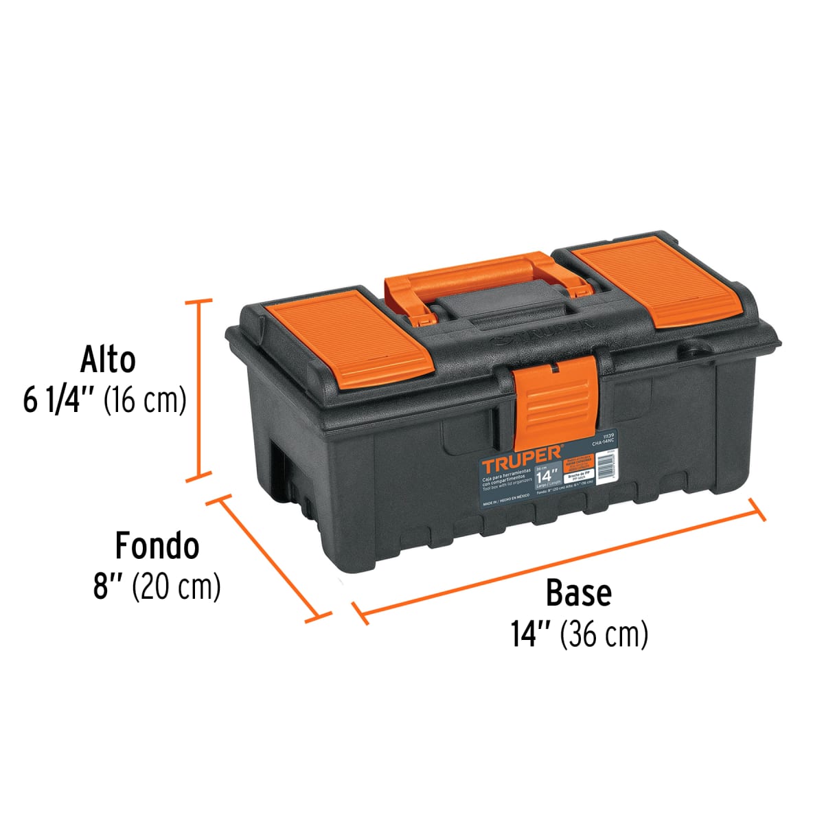 Caja para herramientas plástica con compartimentos, naranja Truper3