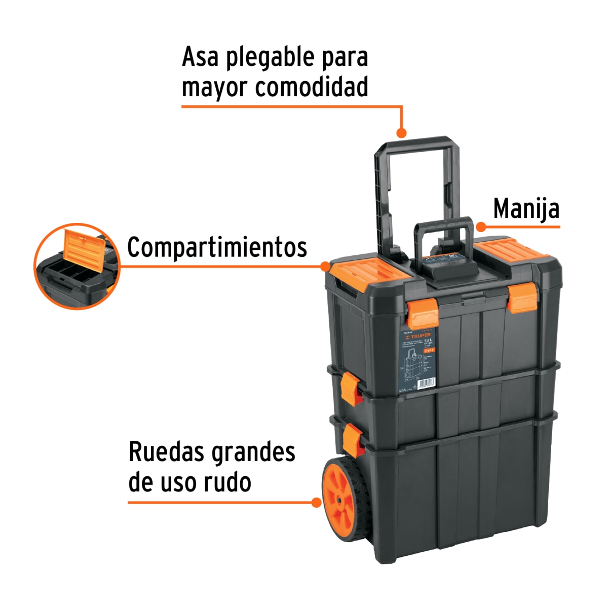 Caja Para Herramienta Con Ruedas 3 En 1 Desmontable Truper 1026442