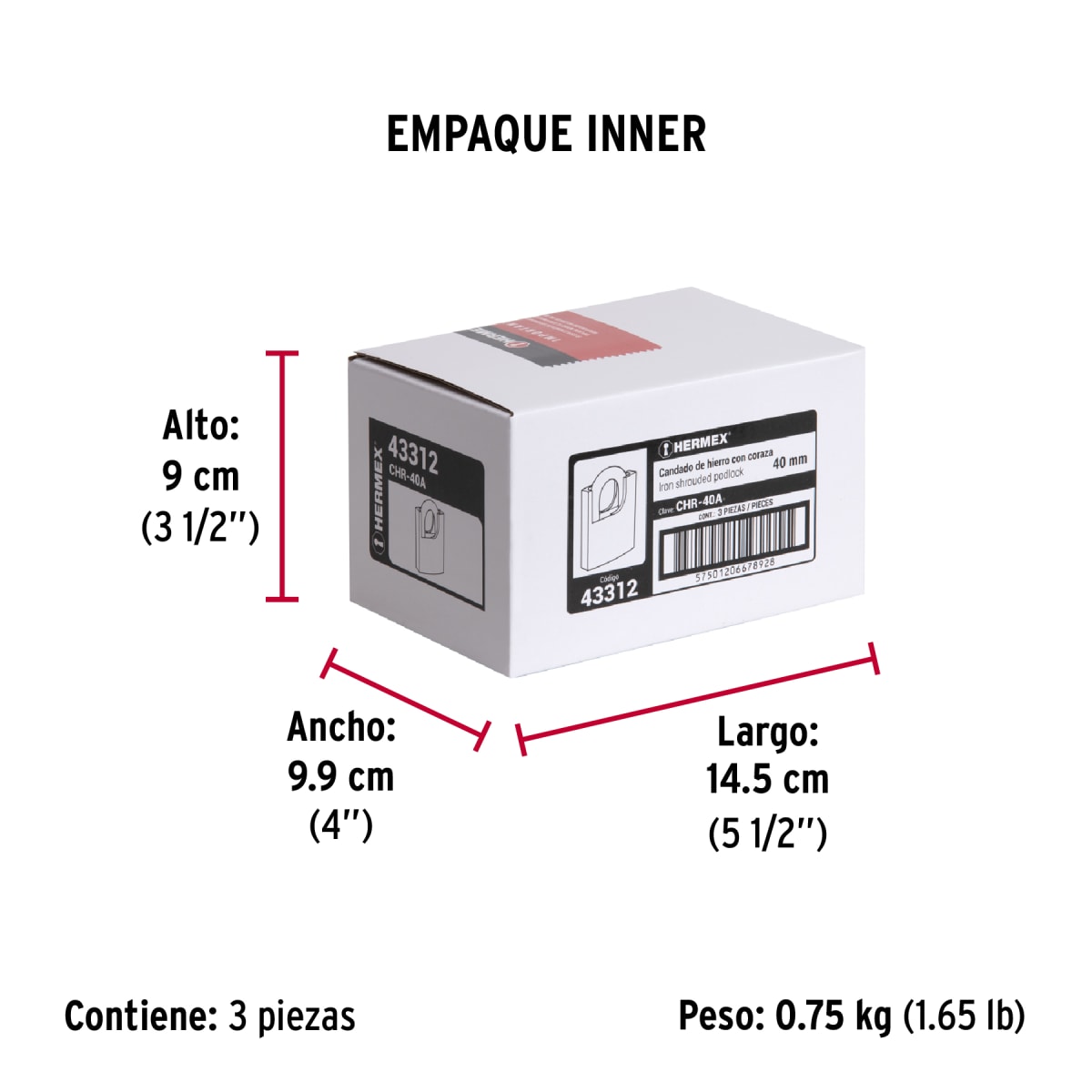Candado Cuerpo Acorazado De Hierro Alta Seguridad 40 Mm Hermex 433127