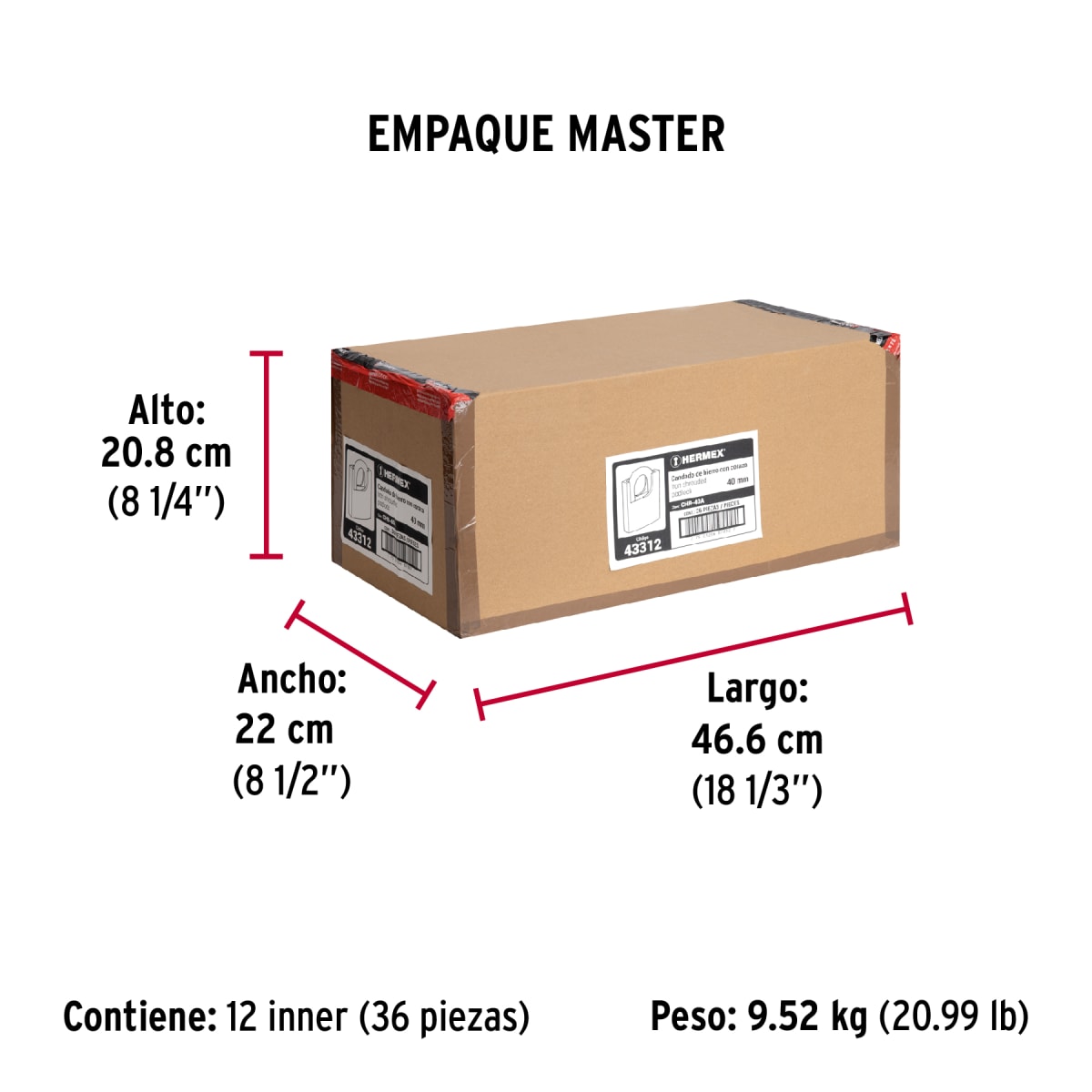Candado Cuerpo Acorazado De Hierro Alta Seguridad 40 Mm Hermex 433129