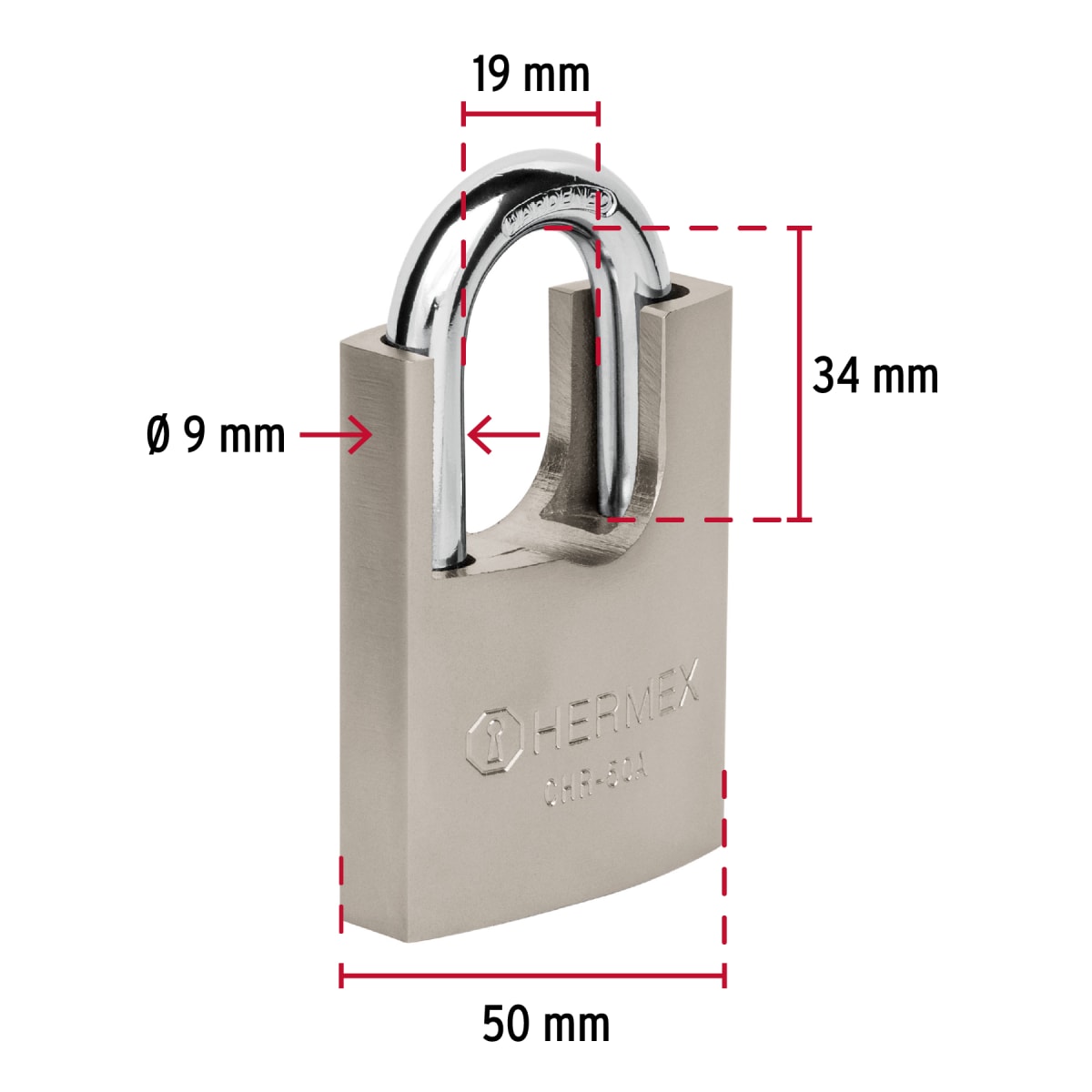 Candado Cuerpo Acorazado De Hierro Alta Seguridad 50 Mm Hermex 433134