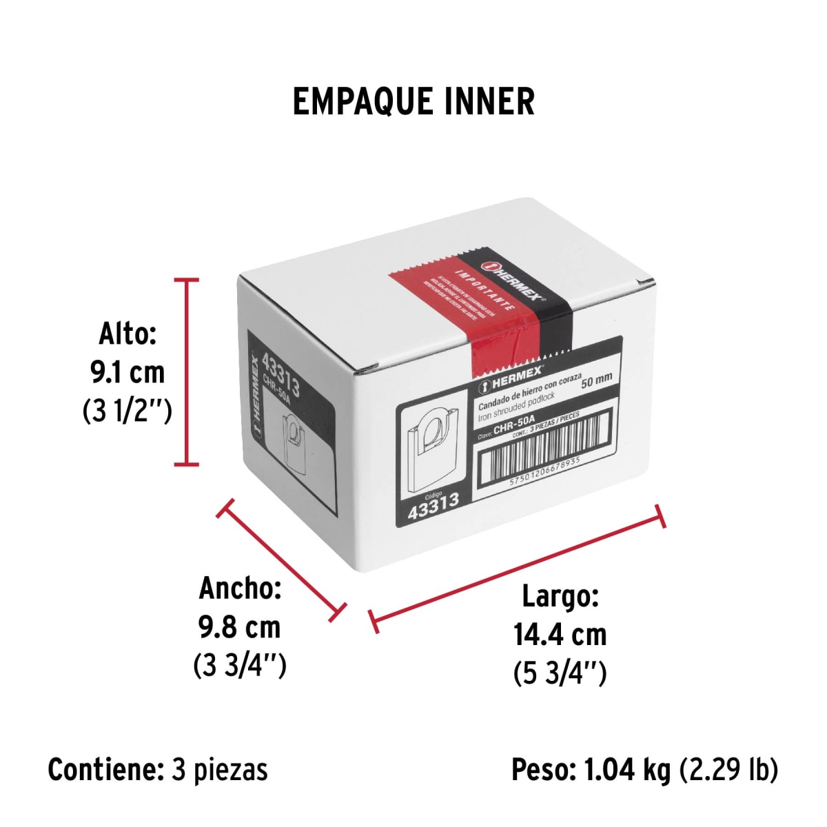 Candado Cuerpo Acorazado De Hierro Alta Seguridad 50 Mm Hermex 433137