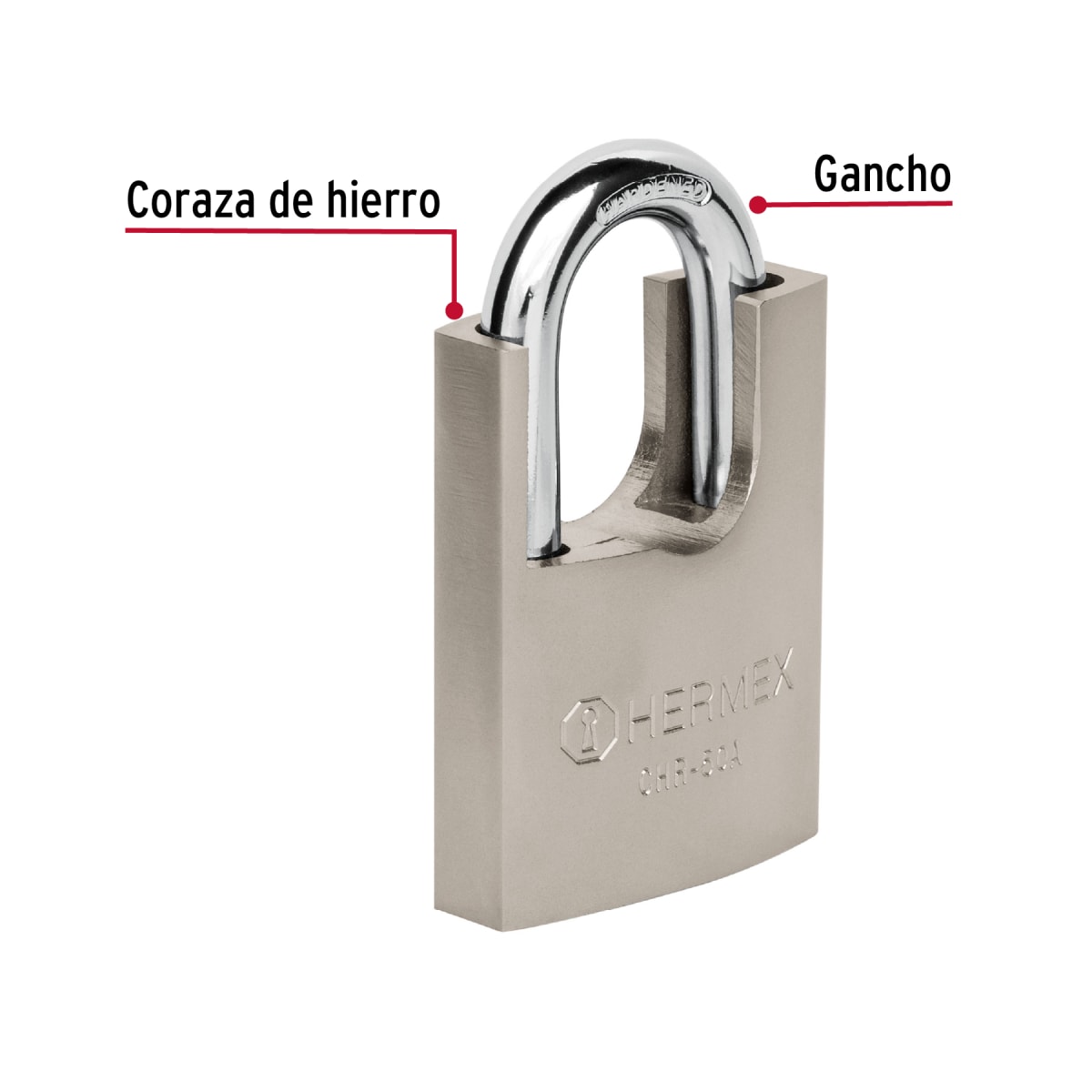 Candado Cuerpo Acorazado De Hierro Alta Seguridad 50 Mm Hermex 433135