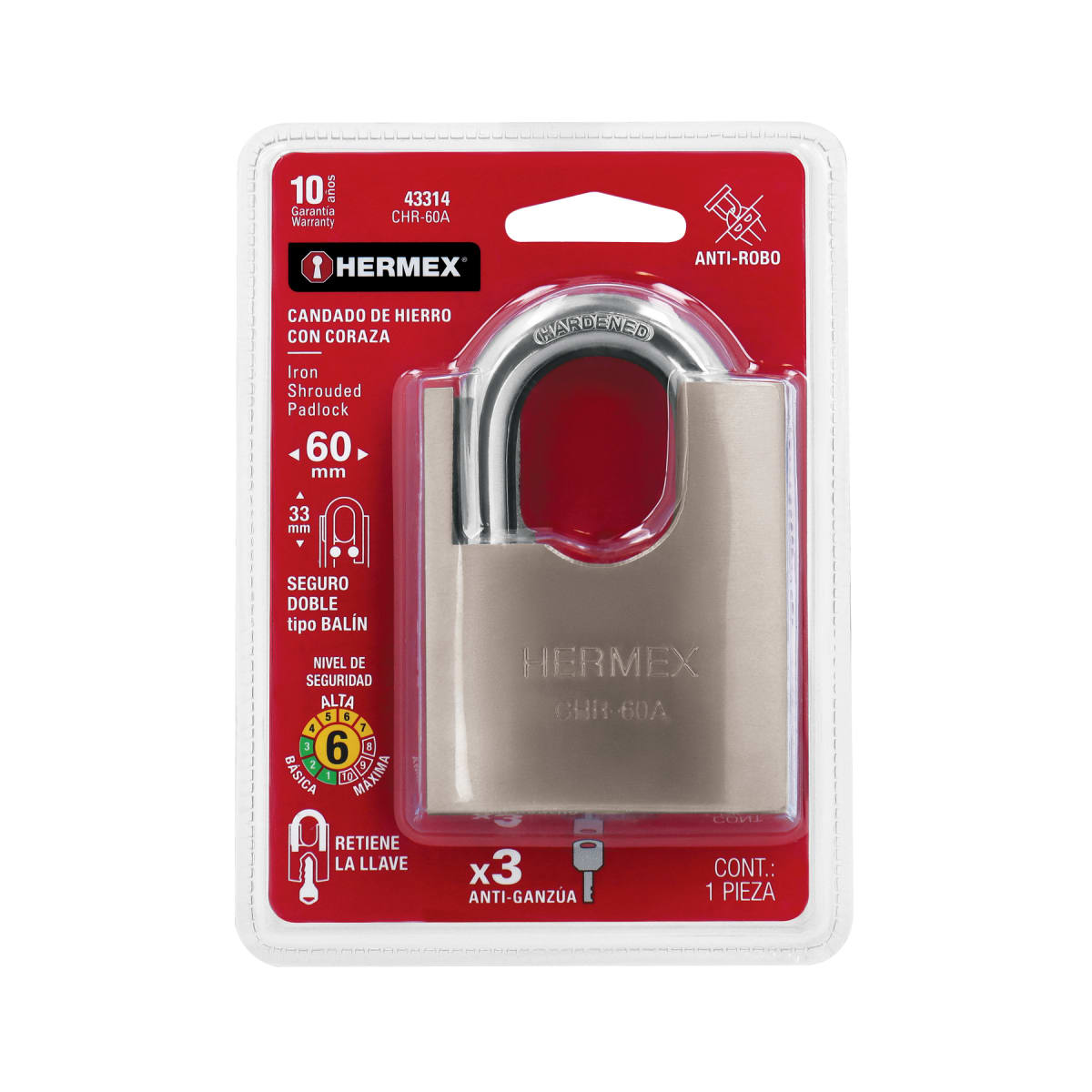 Candado cuerpo acorazado de hierro alta seguridad Hermex 433146