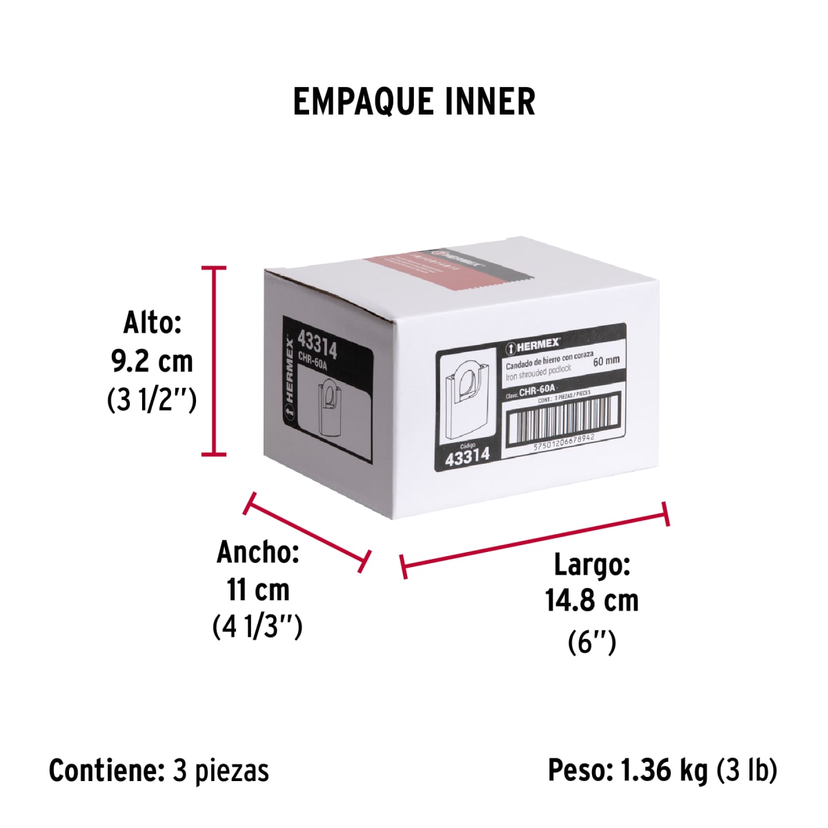 Candado cuerpo acorazado de hierro alta seguridad Hermex 433147