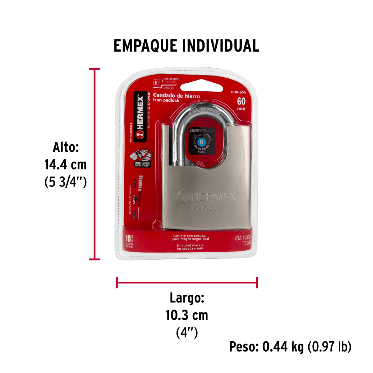 Candado cuerpo acorazado de hierro alta seguridad Hermex 433148