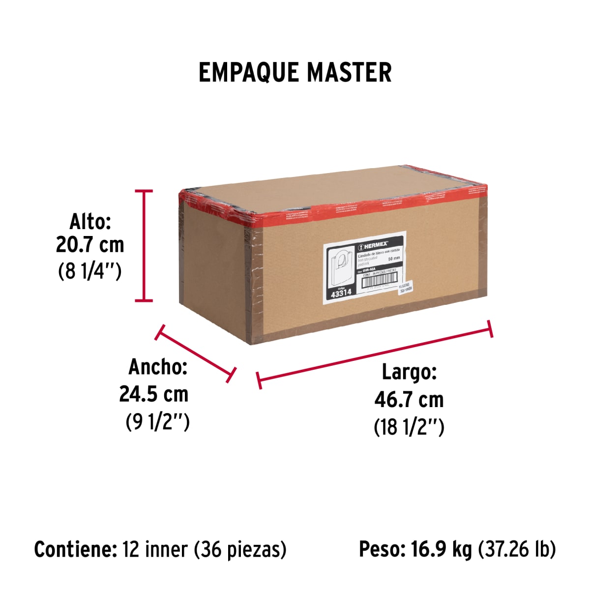 Candado cuerpo acorazado de hierro alta seguridad Hermex 433149