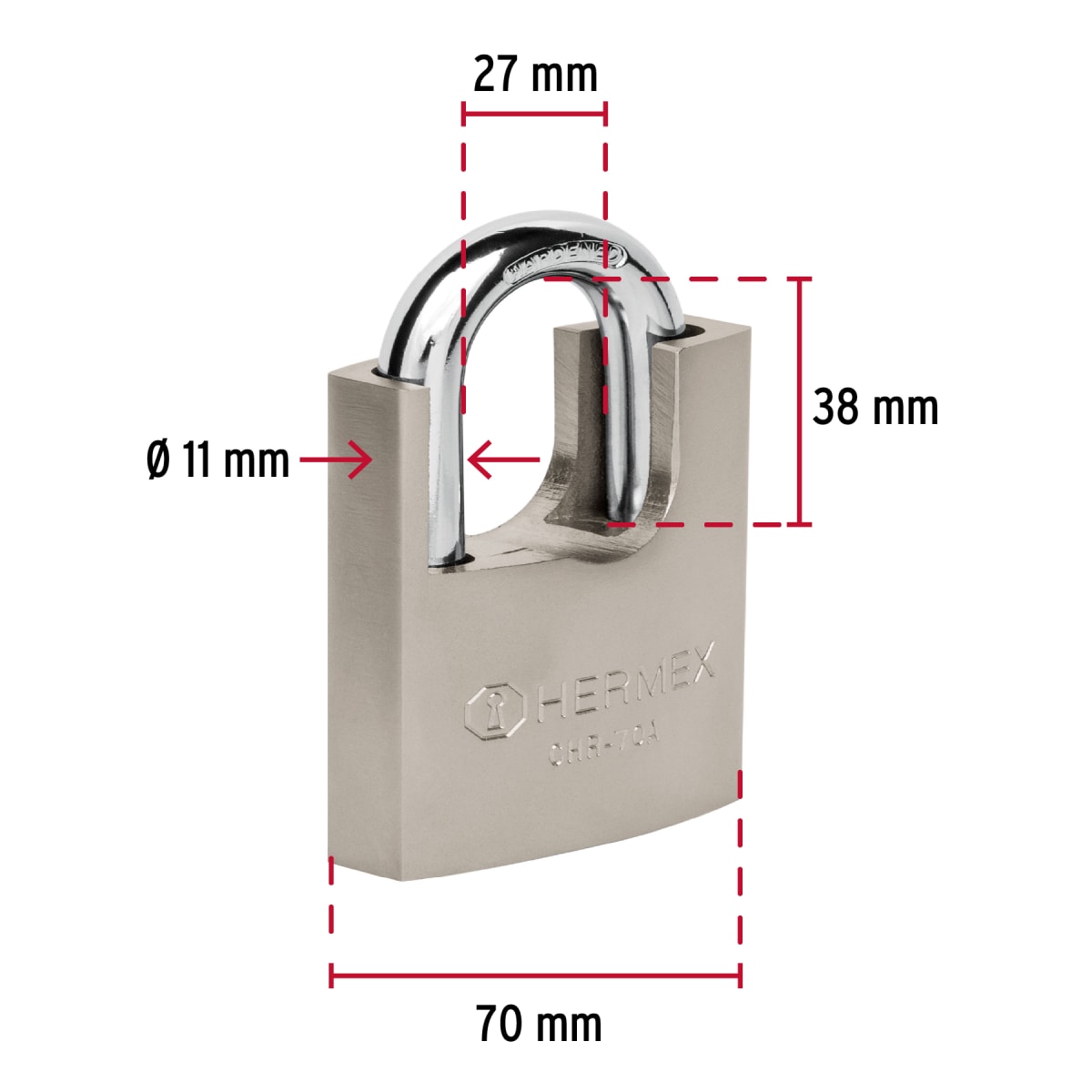 Candado Cuerpo Acorazado De Hierro Alta Seguridad 70 Mm Hermex 430034