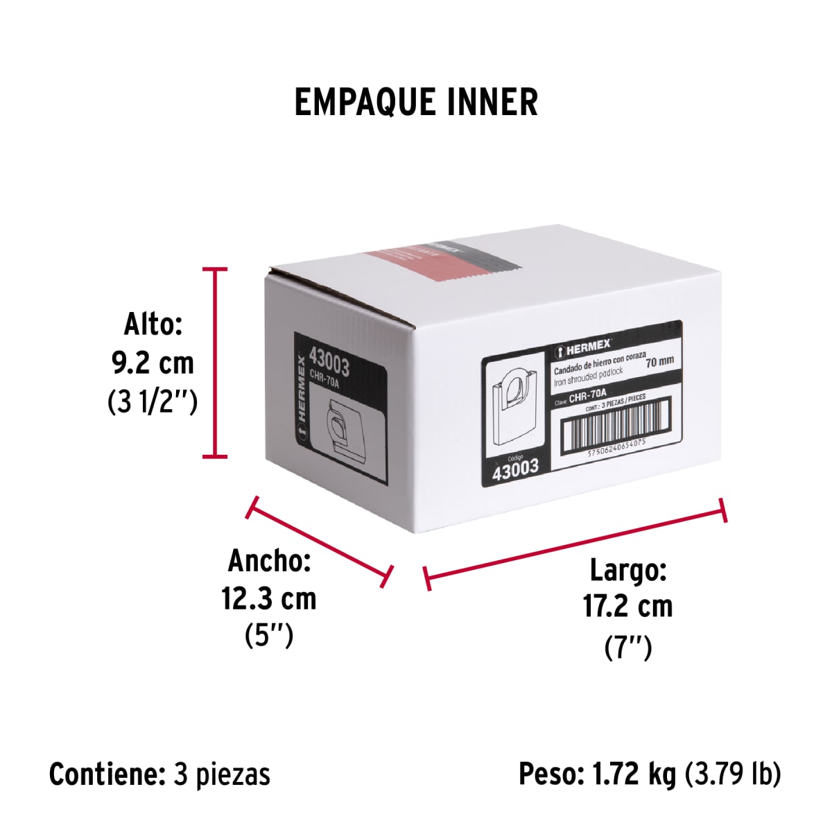 Candado Cuerpo Acorazado De Hierro Alta Seguridad 70 Mm Hermex 430036