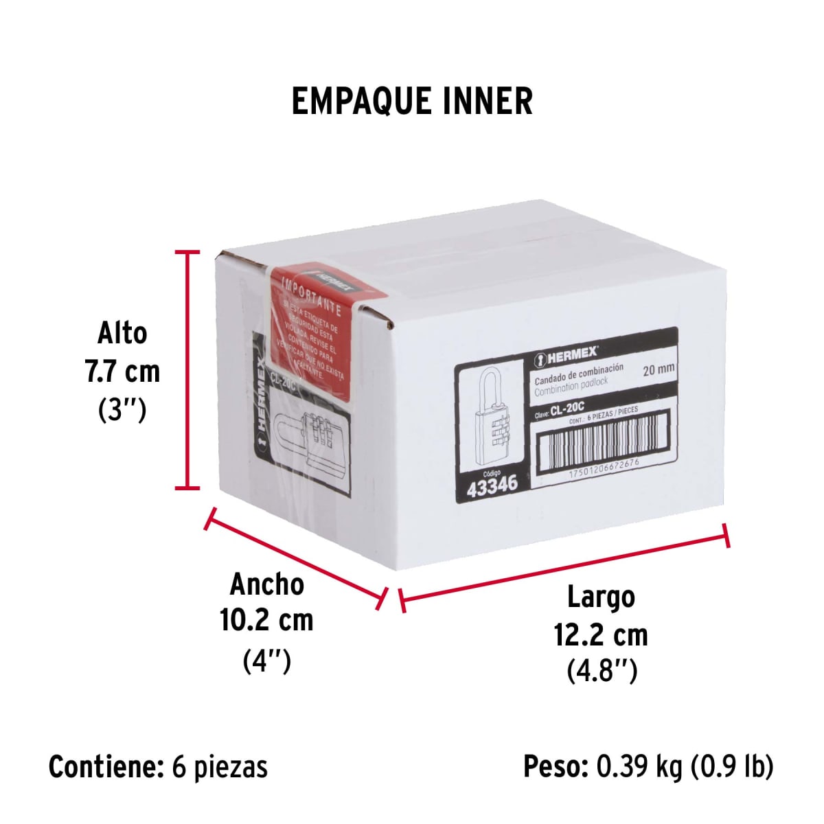 Candado De Combinación, Latón, 20 Mm Hermex 433467