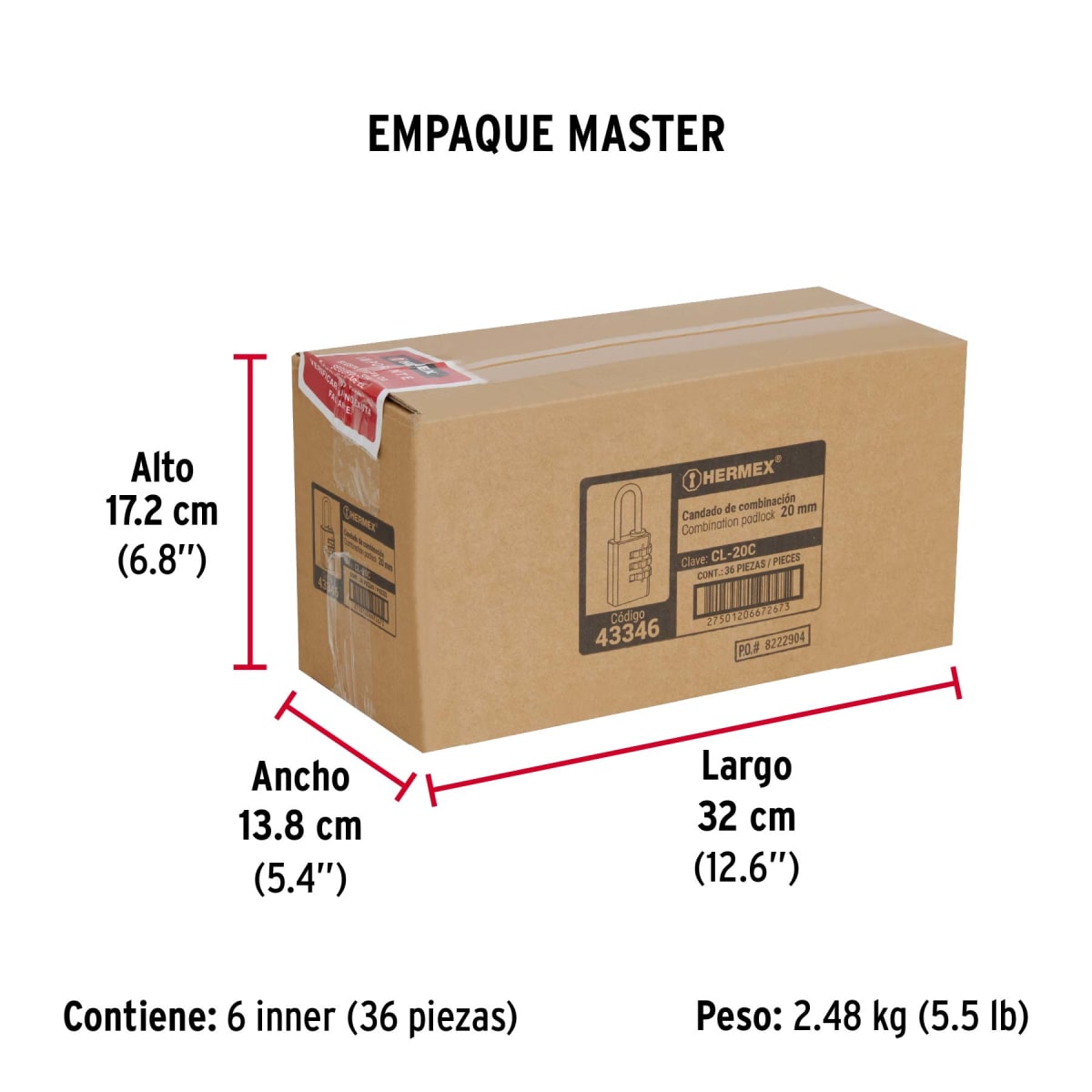 Candado De Combinación, Latón, 20 Mm Hermex 433466