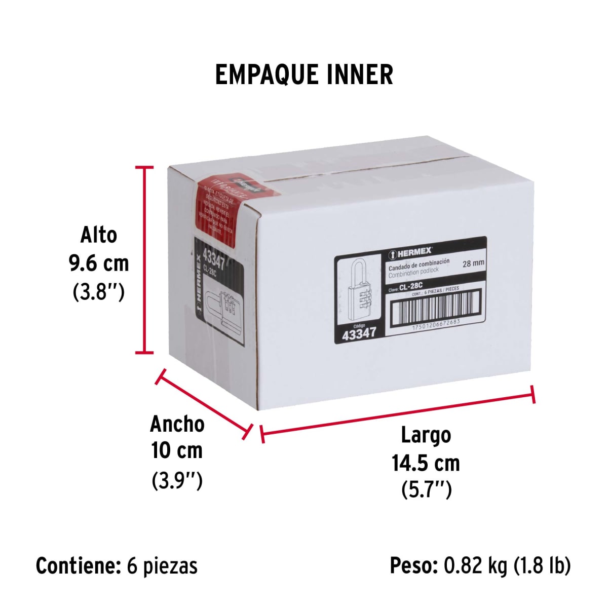 Candado De Combinación, Latón, 28 Mm Hermex 433476