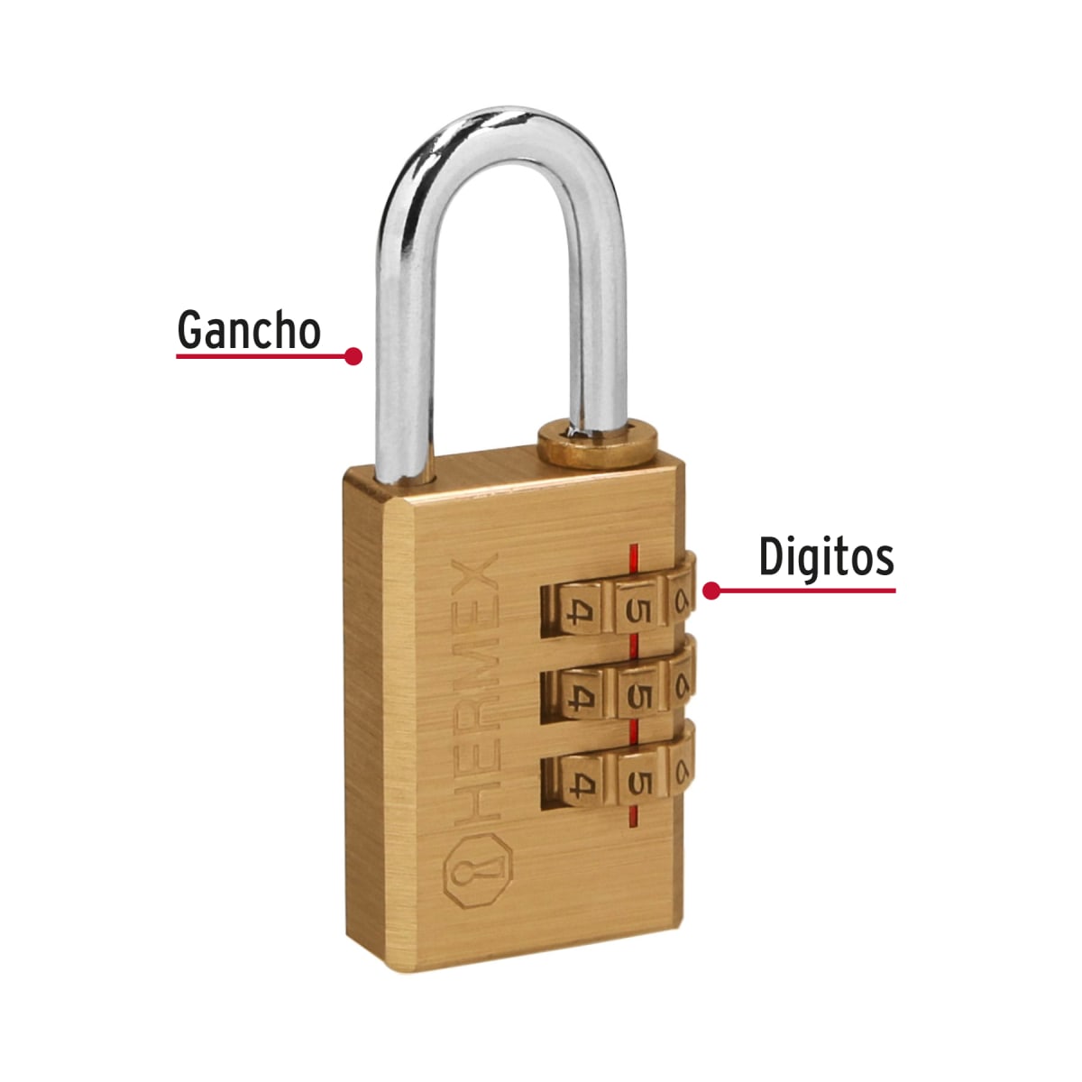 Candado De Combinación, Latón, 28 Mm Hermex 433475