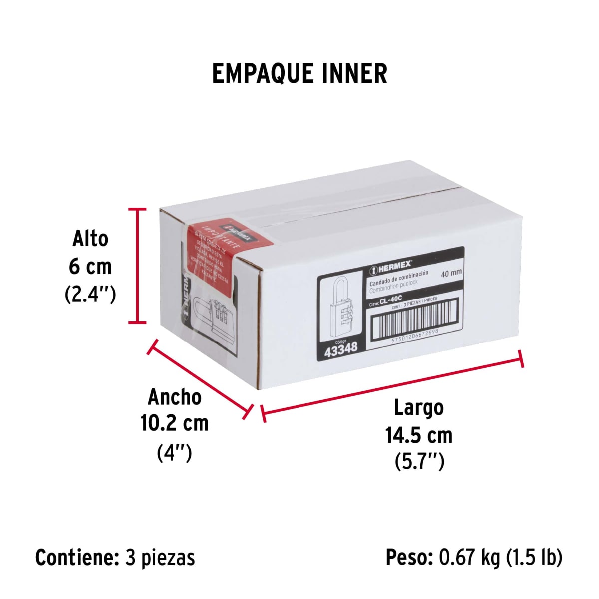 Candado de combinación cuerpo de latón en blíster Hermex6