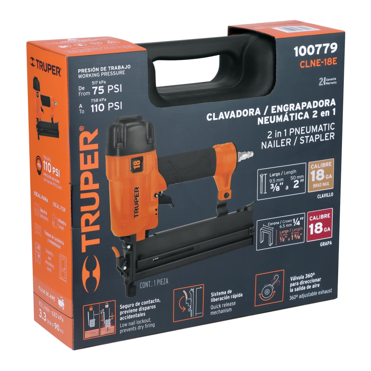 Clavadora Y Engrapadora Neumática Profesional Calibre 18 Truper 1007794