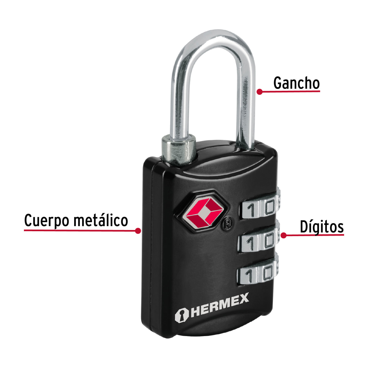 Candado maletero de combinación 27 mm, seguridad tsa 46291 Hermex2