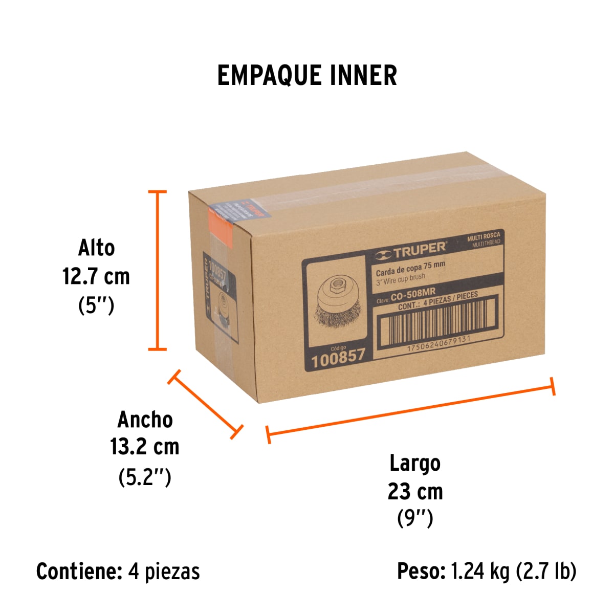 Carda de copa, alambre ondulado fino, Multi rosca Truper 1008576