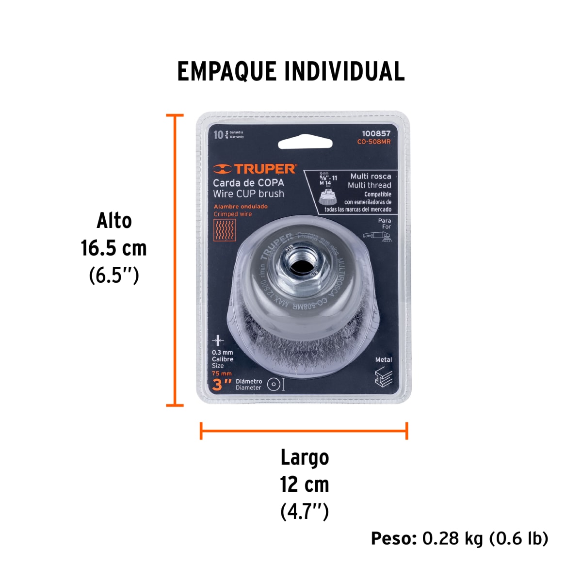 Carda de copa, alambre ondulado fino, Multi rosca Truper 1008574