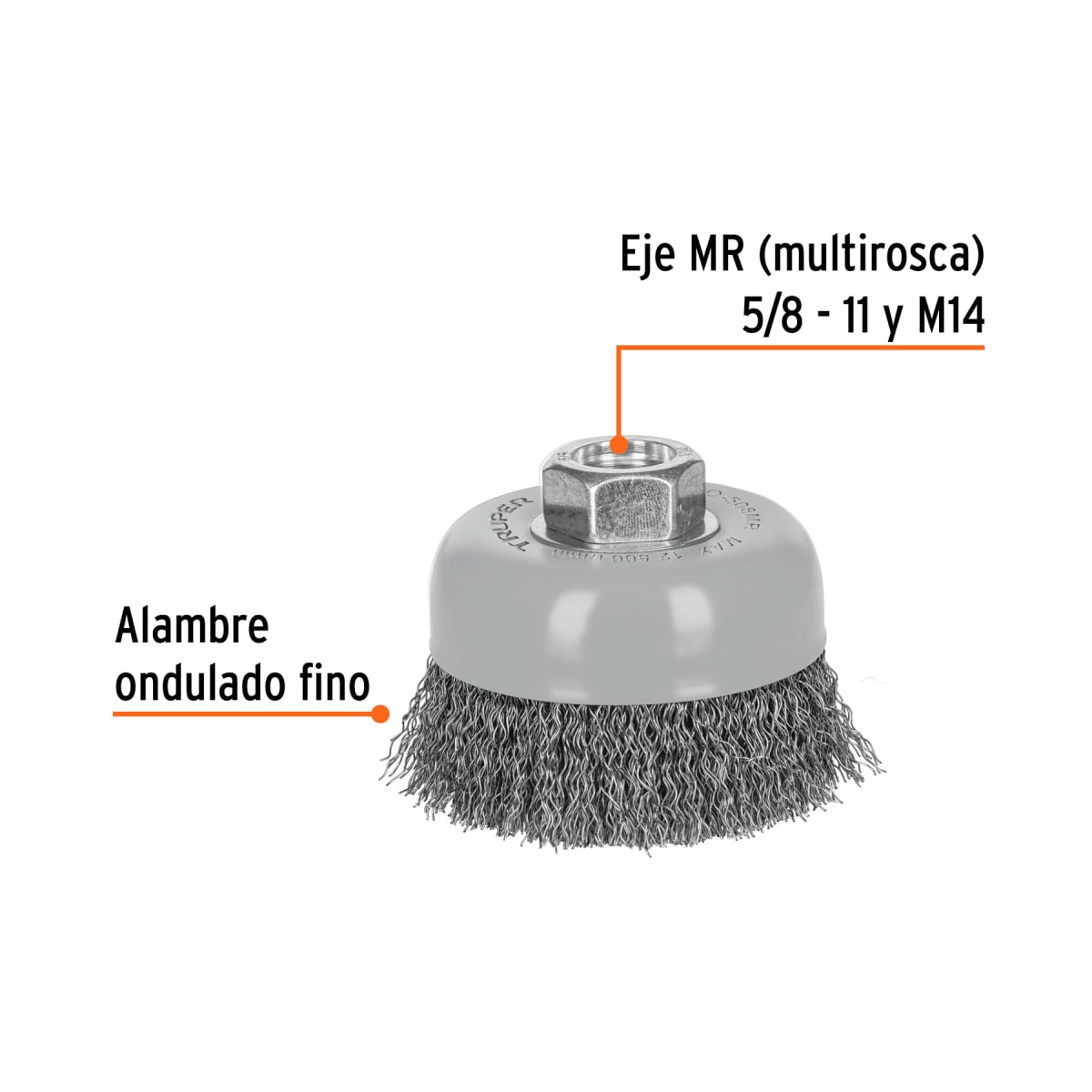 Carda de copa, alambre ondulado fino, Multi rosca Truper 1008572