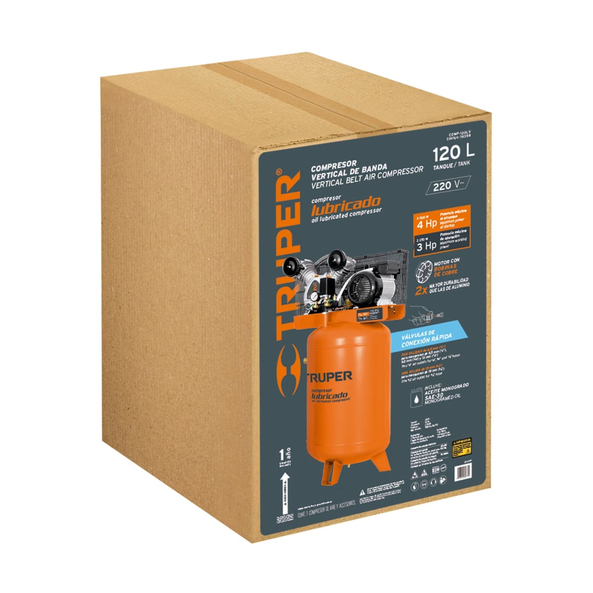 Compresora Vertical 120 Litros 4HP Truper 1021314