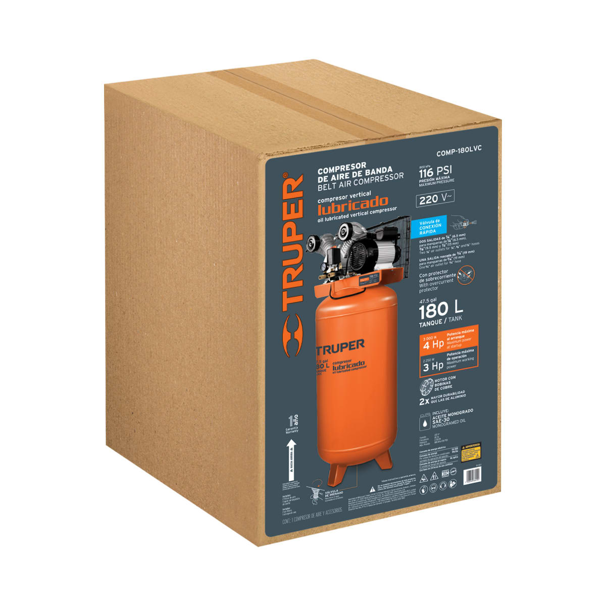 Compresora Vertical 180 Litros 4HP Truper 1033044