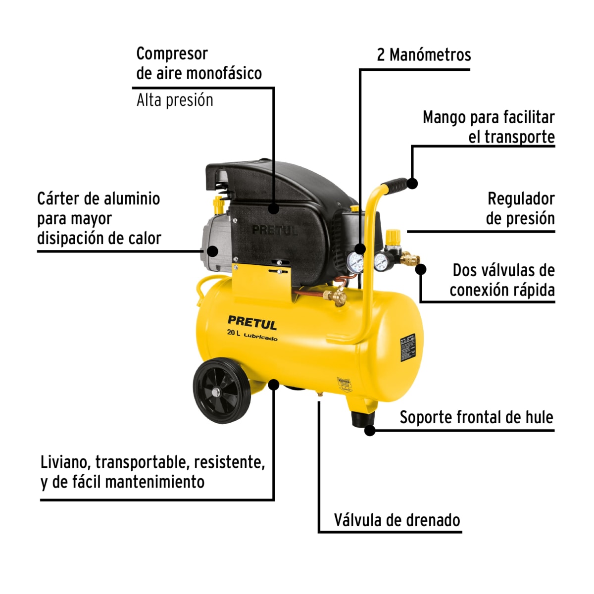 Compresora Horizontal 20 Litros Pretul 216802