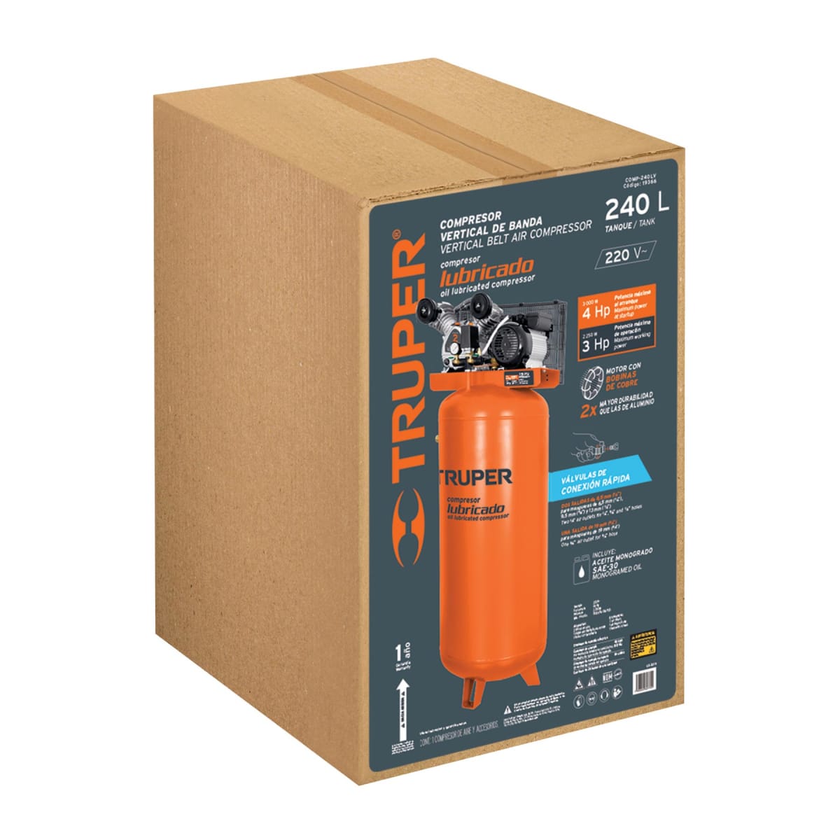 Compresora Vertical 240 Litros 4HP Truper 1021304