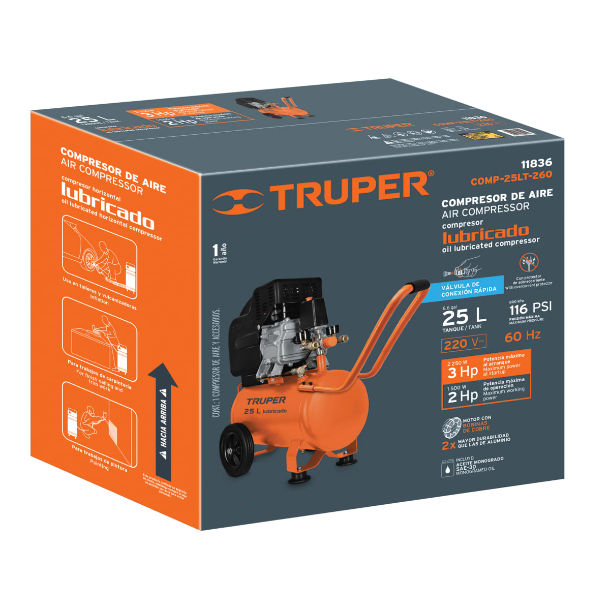 Compresora Horizontal 25 Litros Truper 118364