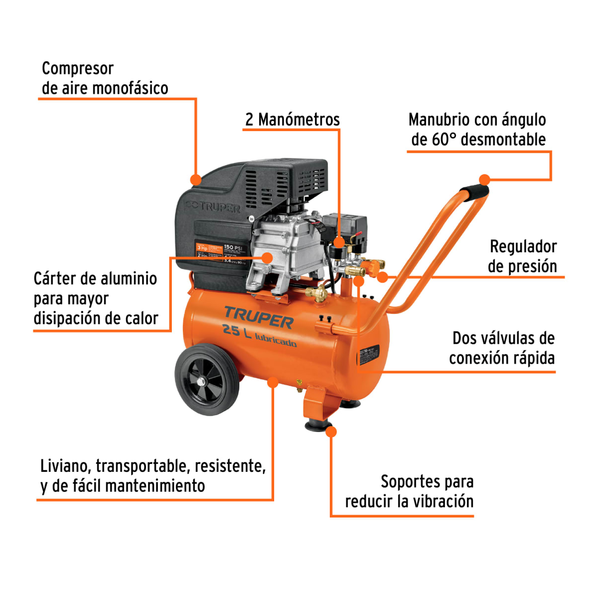 Compresora Horizontal 25 Litros Truper 118362