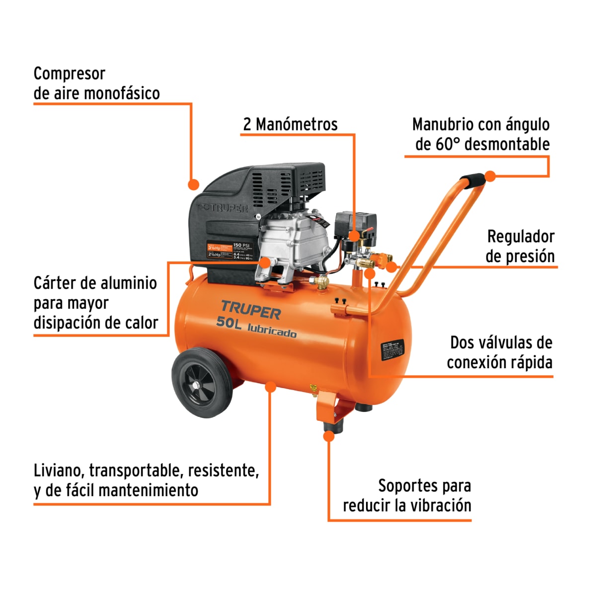 Compresora Horizontal 50 Litros Truper 118372