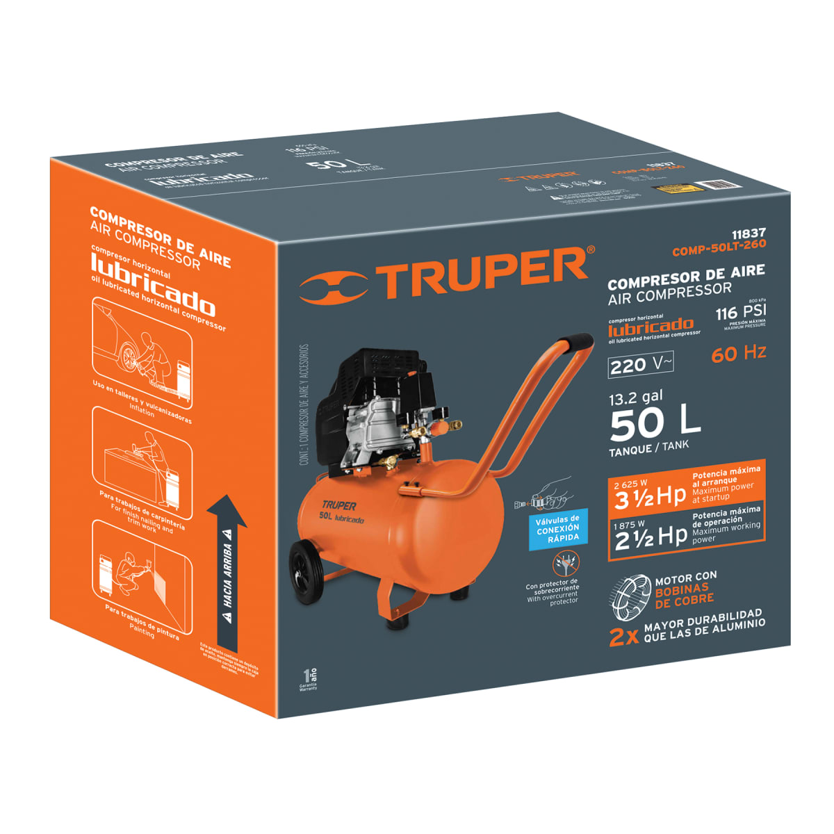 Compresora Horizontal 50 Litros Truper 118374