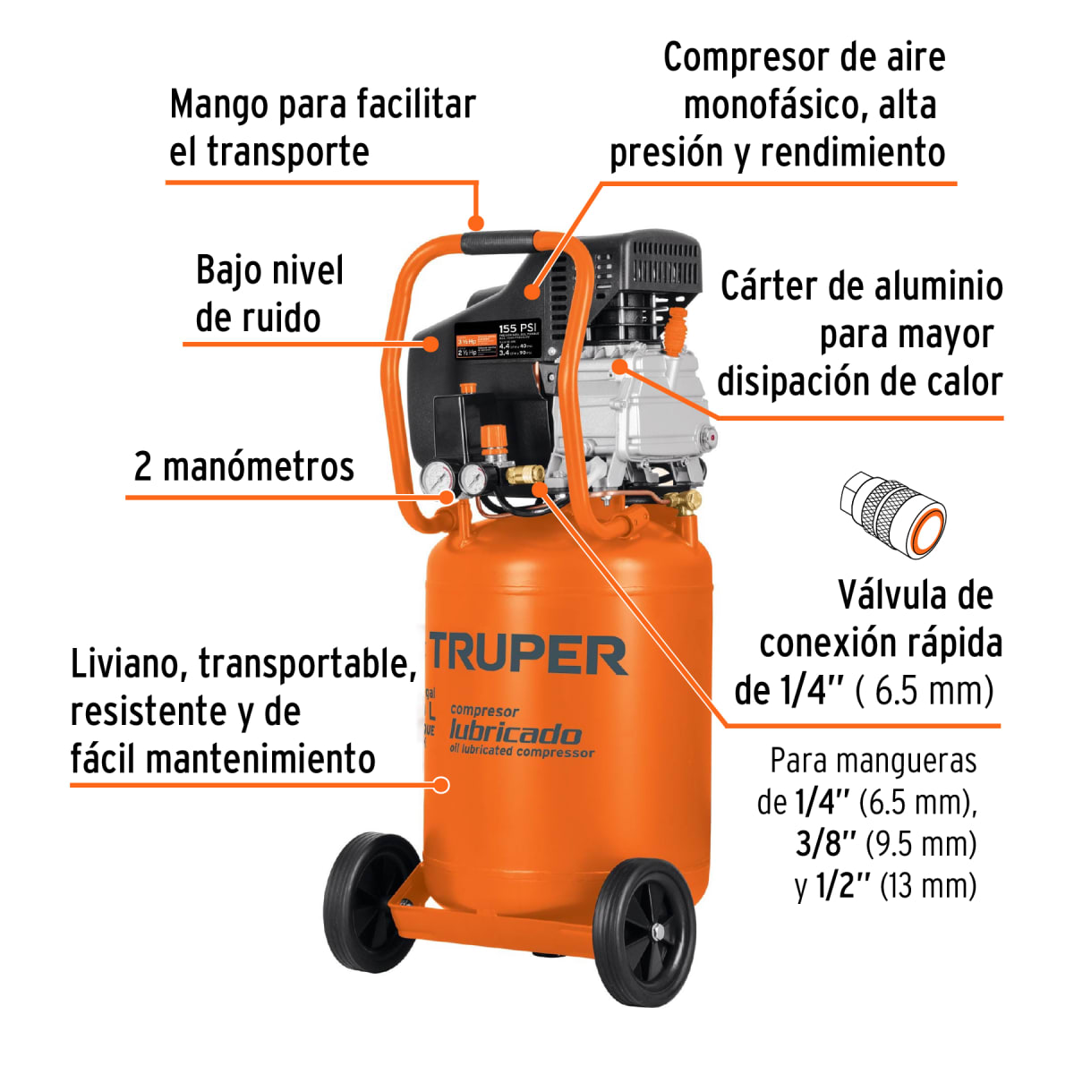Compresora 50 Litros Vertical 3.5 HP Truper 1021172