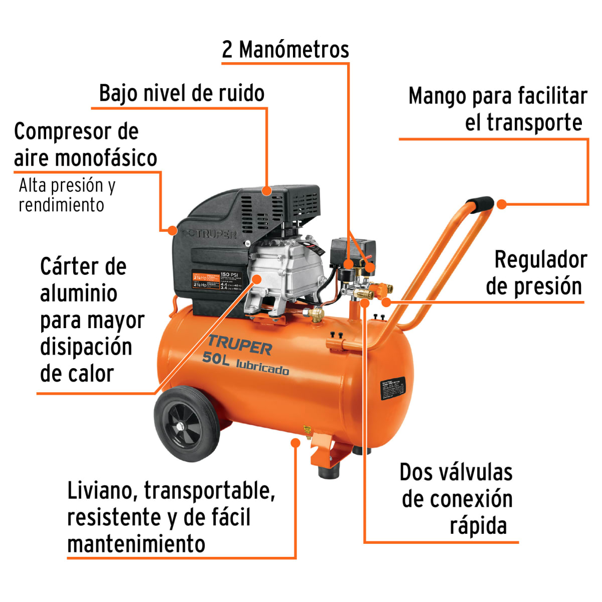 Combo Compresora 50 Litros Manguera y Pistola para Pintar Truper 1017442